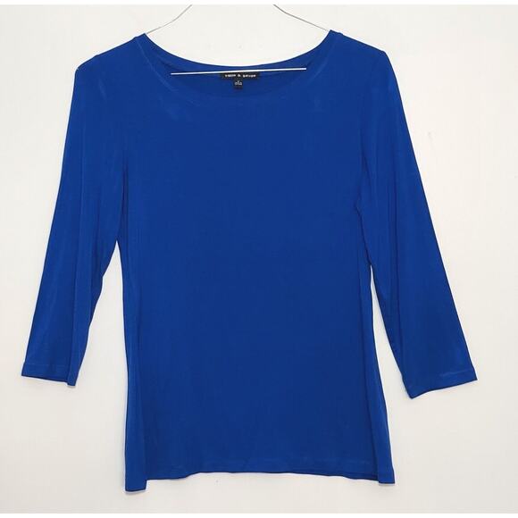 CABLE & GAUGE Top, Womens MEDIUM Blue Scoop Neck Pullover Long Sleeve Stretch - Picture 9 of 9